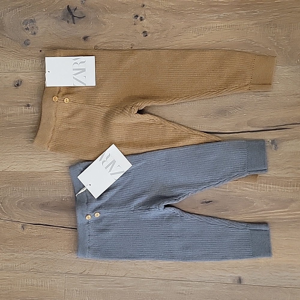 NWT Zara Ribbed Leggings With Button Detail Set Of 2